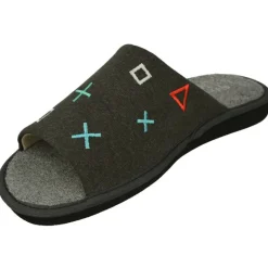 Garzon Chinelas|Zapatilla Chinela De De Puntera Abierta En Lona De Algodon Con Pala Estampada Y Piso Microporoso Gris
