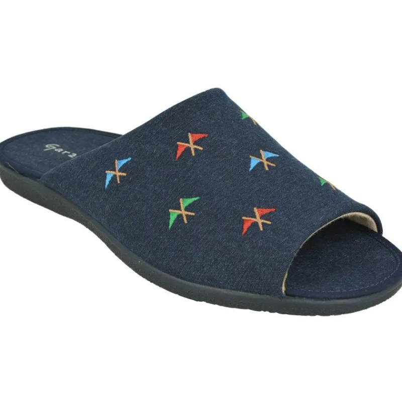 Garzon Chinelas|Zapatilla Chinela De Lona Algodon Con Estampado Banderas. Piso De Caucho Y Horma De Ancho Especial Marino