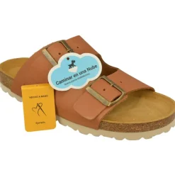 Garzon Sandalias|Zueco De En Piel Vacuna Con Doble Tira Hebilla Y Piso Anatomico De Piel Con Suela Microporosa Cuero