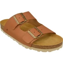 Garzon Sandalias|Zueco De En Piel Vacuna Con Doble Tira Hebilla Y Piso Anatomico De Piel Con Suela Microporosa Cuero