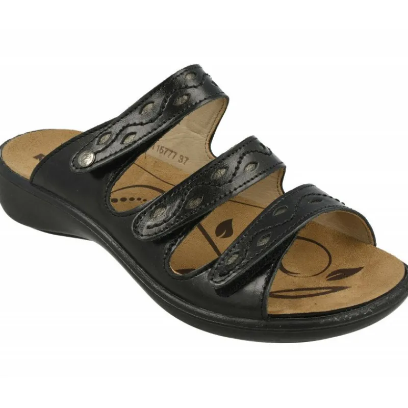 WESTLAND BY JOSEF SEIBEL antes ROMIKA Sandalias|Zueco De Westland Antes Romika Con Triple Tira De Velcro Ajustable En Piel Grabada, Planta Extraible Y Piso Poliuretano.